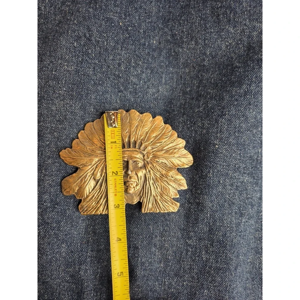 Vintage Gold Brass Native American Chief Large Belt Buckle